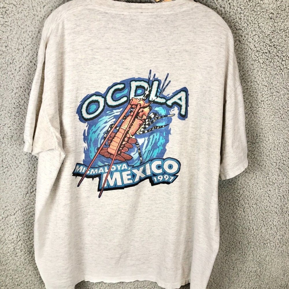 Vintage 90s‎ Mexico Beach Crab Tourist Tee XL Oneita 1997 Graphic Gray Mismaloya